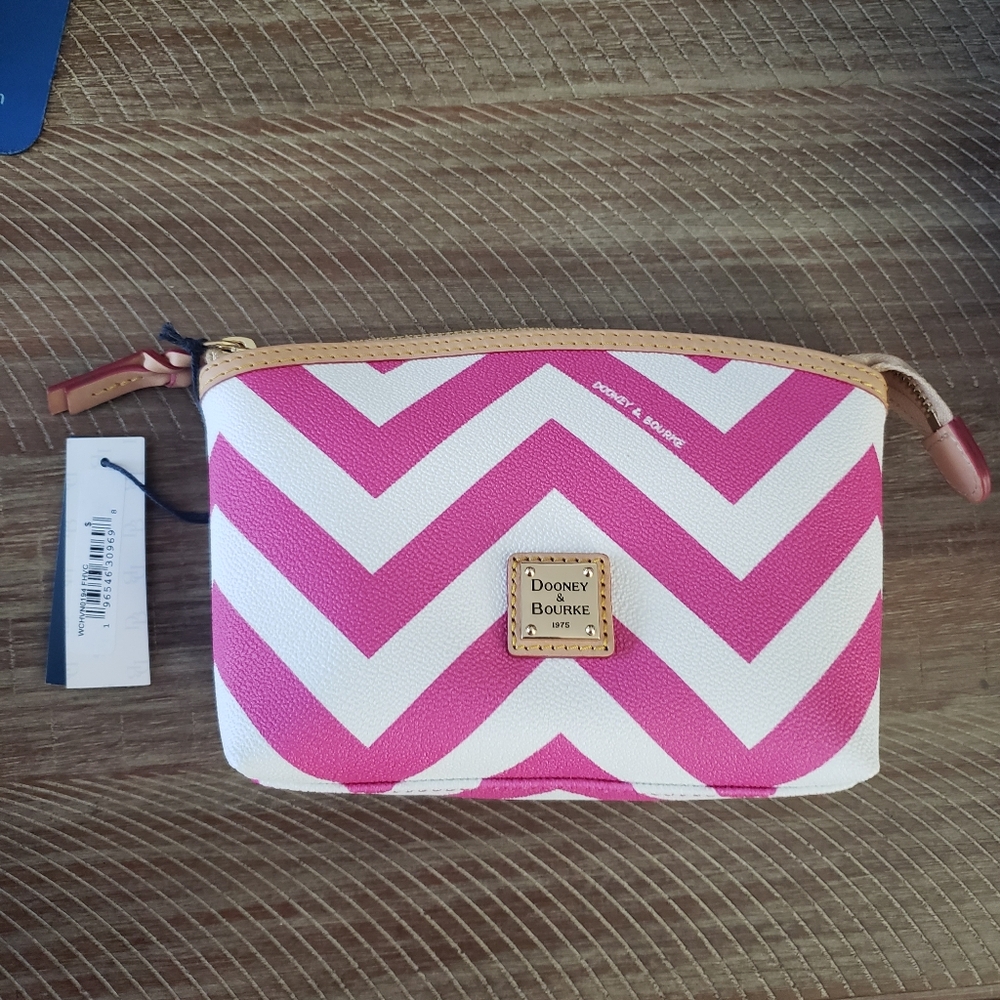 Dooney & Bourke Pink and White Chevron Wristlet